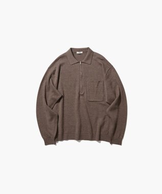 ATON LINEN WOOL BRUSHED | ジップアップポロセーター - UNISEX CAMEL