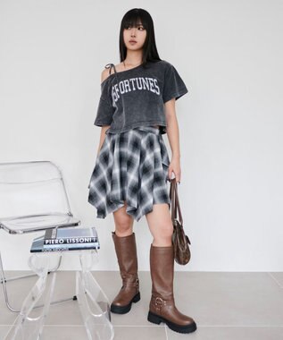 WEGO チェックシャツイレヘムミニスカート ブラック