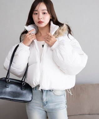 WEGO 【25年秋冬新作/SMサイズ展開】2WAYファーフードショートパファーブルゾン ホワイト