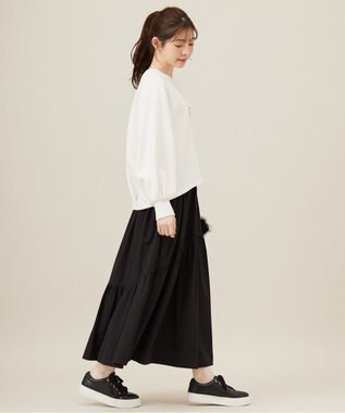 ANY SIS 【洗える・2SET】ダンボール プルオーバー×ギャザー スカート アイボリー×ブラック
