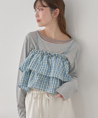 earth music&ecology 【予約】アソートチェックティアードビスチェ チェックサックス