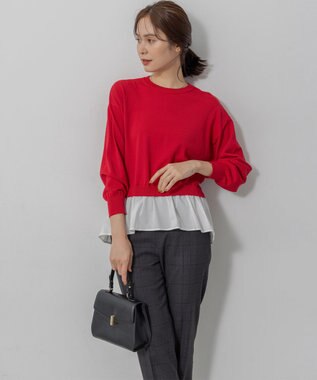 組曲 ストレッチクリアドッキング ニットプルオーバー レッド系