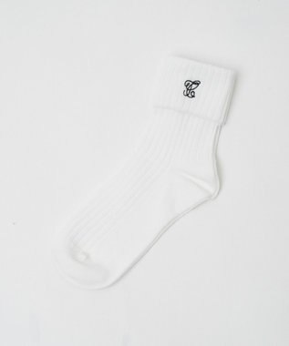 WEGO ロゴ刺繍折り返しクルーソックス ホワイト