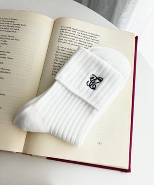 WEGO ロゴ刺繍折り返しクルーソックス ホワイト