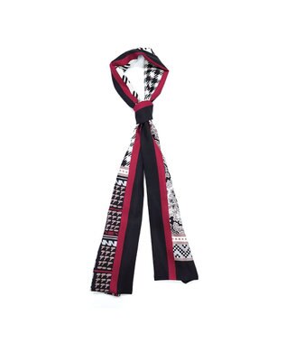 Marca ＜秋の新作！＞【Marcaオリジナル】コラージュプリント ナロースカーフ シルクツイル ブラック×レッド