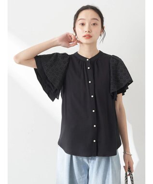 earth music&ecology レースラッフルブラウス Black