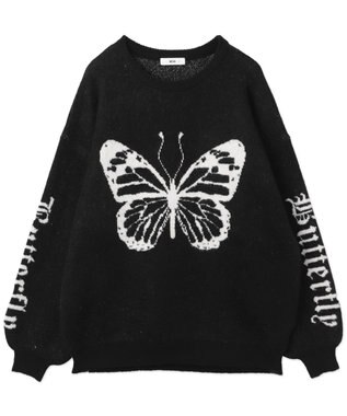 WEGO モチーフグラフィックフラッフィーニットプルオーバー ブラック