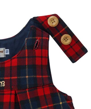 MIKI HOUSE HOT BISCUITS 【70-100cm】 チェック柄 裏毛パイル ジャンパースカート 赤