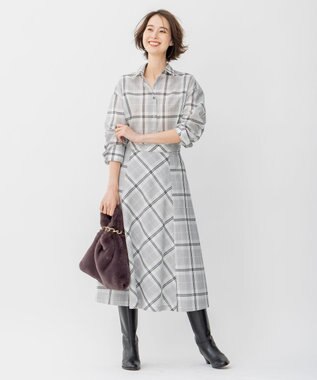 自由区 フェイクファーワンハンドル バッグ グレー系