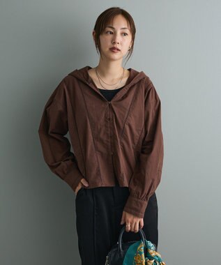 CRAFT STANDARD BOUTIQUE 梯子レースフード付きブラウス Brown