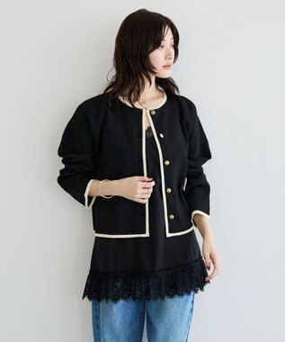 YECCA VECCA 金釦トリミングジャケットライクカーディガン Black