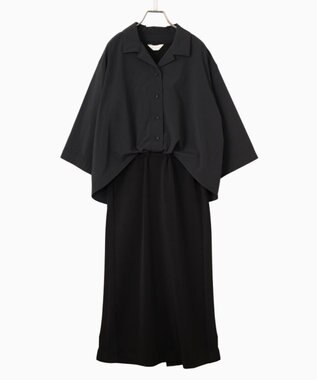 FORFORMO 【洗える/UVカット】Layered Shirt One-piece レイヤードシャツワンピース ブラック