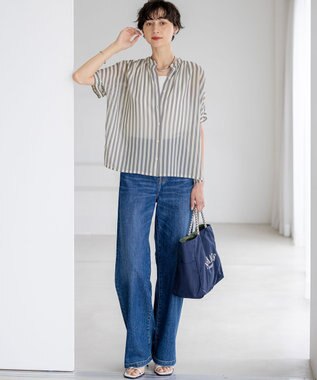 23区 S 【滝沢眞規子さん着用/VERY掲載/洗える】23区DENIM ストレッチ ワイドパンツ ウォッシュドブルー系