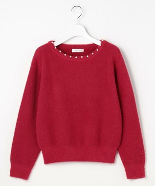 Feroux パール付きシャギー ニット レッド系