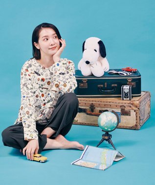 WACOAL PEANUTS パジャマ 長袖 長ズボン 綿100%(本体) スヌーピー レディース FDX561 /ワコール アイボリー
