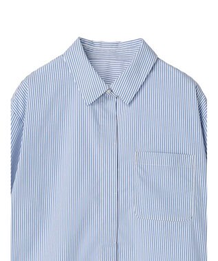 earth music&ecology パールボタンシャツ Stripe Blue