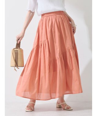 earth music&ecology コットンボイルランダム切替フレアスカート Orange