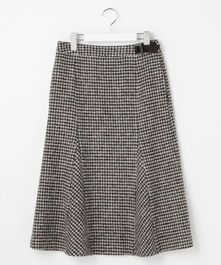 J.PRESS LADIES ウールシルク ハウンドトゥース フレア スカート ブラウン系