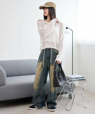 WEGO 2WAYオフショルメッシュニット ホワイト