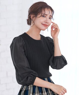 Tiaclasse 【洗える】袖ドッキングリブニットトップス ブラック