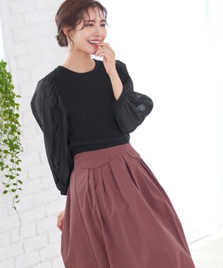 Tiaclasse 【洗える】袖ドッキングリブニットトップス ブラック