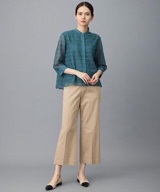 自由区 コットンサテンクロップド丈ワイドストレート パンツ ベージュ