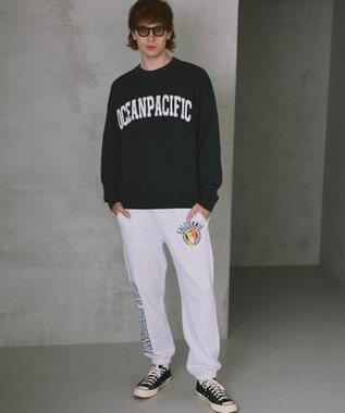 OP／FILA 【ocean pacific】サガラ刺しゅうロゴクルーニット/メンズ チャコールグレー