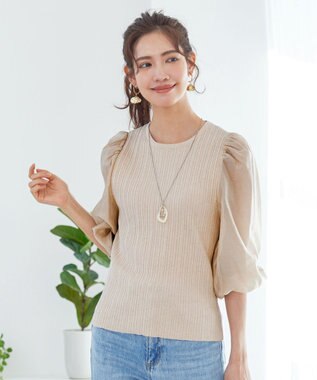 Tiaclasse 【洗える】袖ドッキングリブニットトップス アイボリー