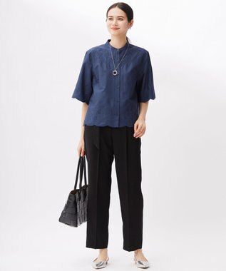 自由区 【カタログ掲載・接触冷感・洗える】エンブロイダリーローンシャツ ブラウス コバルトブルー