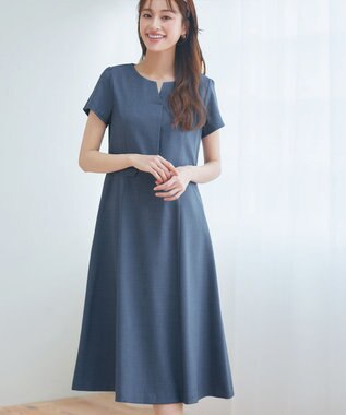 Tiaclasse 【小倉優子さん着用・洗える】フラップ付きミディアム丈フレアワンピース ブルー