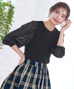 Tiaclasse 【洗える】袖ドッキングリブニットトップス ブラック