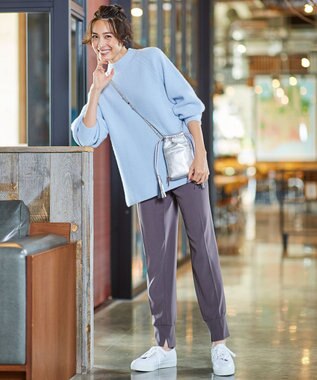 自由区 L 【洗える】ウールカシミヤ ハイネックニット (検索番号:JL27) サックスブルー系