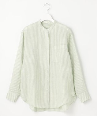 23区 L 【洗える】LIBECO バンドカラー シャツ メロンストライプ