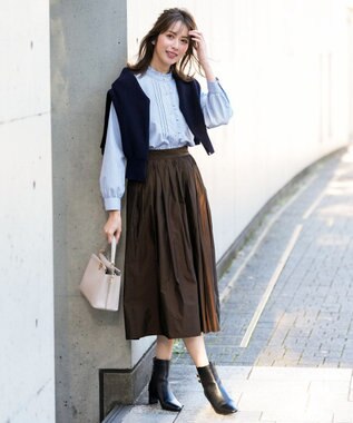 ANY SIS フリルスタンド シャツ ブルーストライプ