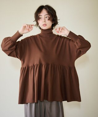 #Newans 【洗える】ペプラムデザインワイドシルエットプルオーバー ブラウン