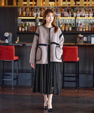 Tiaclasse 【洗える】袖ドッキングリブニットトップス モカ