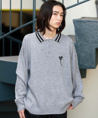 WEGO ラインポロニットプルオーバー グレー