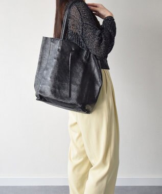 INTER-CHAUSSURES 【ANDREA CARDONE ITALI】メタリックレザートートバッグ ブラック