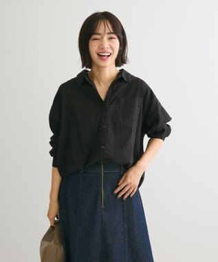 Green Parks インド綿 シアサッカーシャツ Black