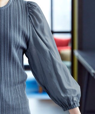 Tiaclasse 【洗える】袖ドッキングリブニットトップス ブルー