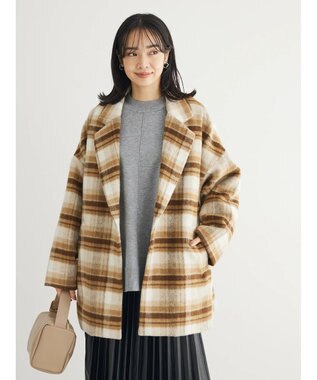 Green Parks ・ＥＬＥＮＣＡＲＥ　ＤＵＥ　シャギーチェックミドルコート Beige