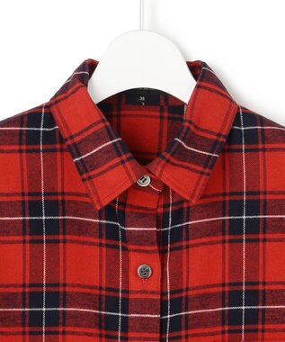 23区 L 【洗える】ブラッシュド ビエラチェック シャツ レッド系