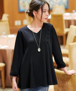 Tiaclasse L 【洗える】美ラインタックボタンカットソートップス ブラック