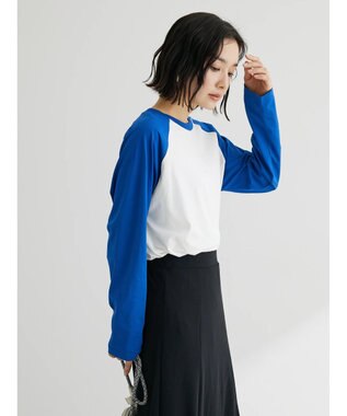 Green Parks シアーラグラン配色プルオーバー Blue