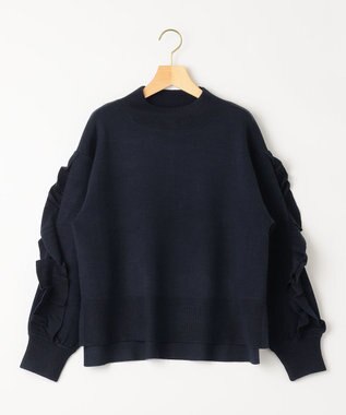 組曲 【WEB限定】袖フリル付きニットプルオーバー ネイビー系