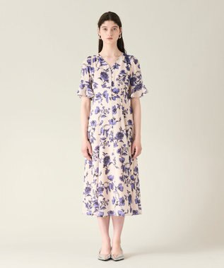 GRACE CONTINENTAL フラワープリントフレアワンピース ベージュ