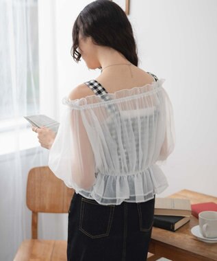 WEGO 【２点セット】キャミSETオーガンジーオフショルブラウス ホワイト