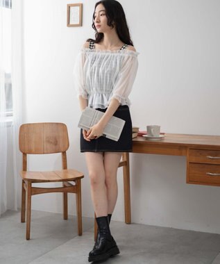 WEGO 【２点セット】キャミSETオーガンジーオフショルブラウス ホワイト