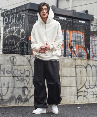 WEGO ピグメントハーフZIPロゴプルパーカー キナリ