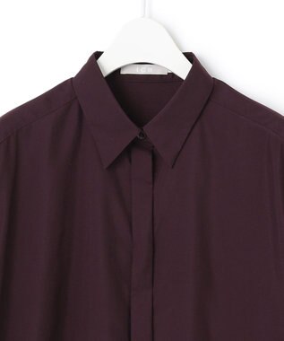 ICB 【洗える】トリアセコットンシアー ロングシャツ バーガンディ系